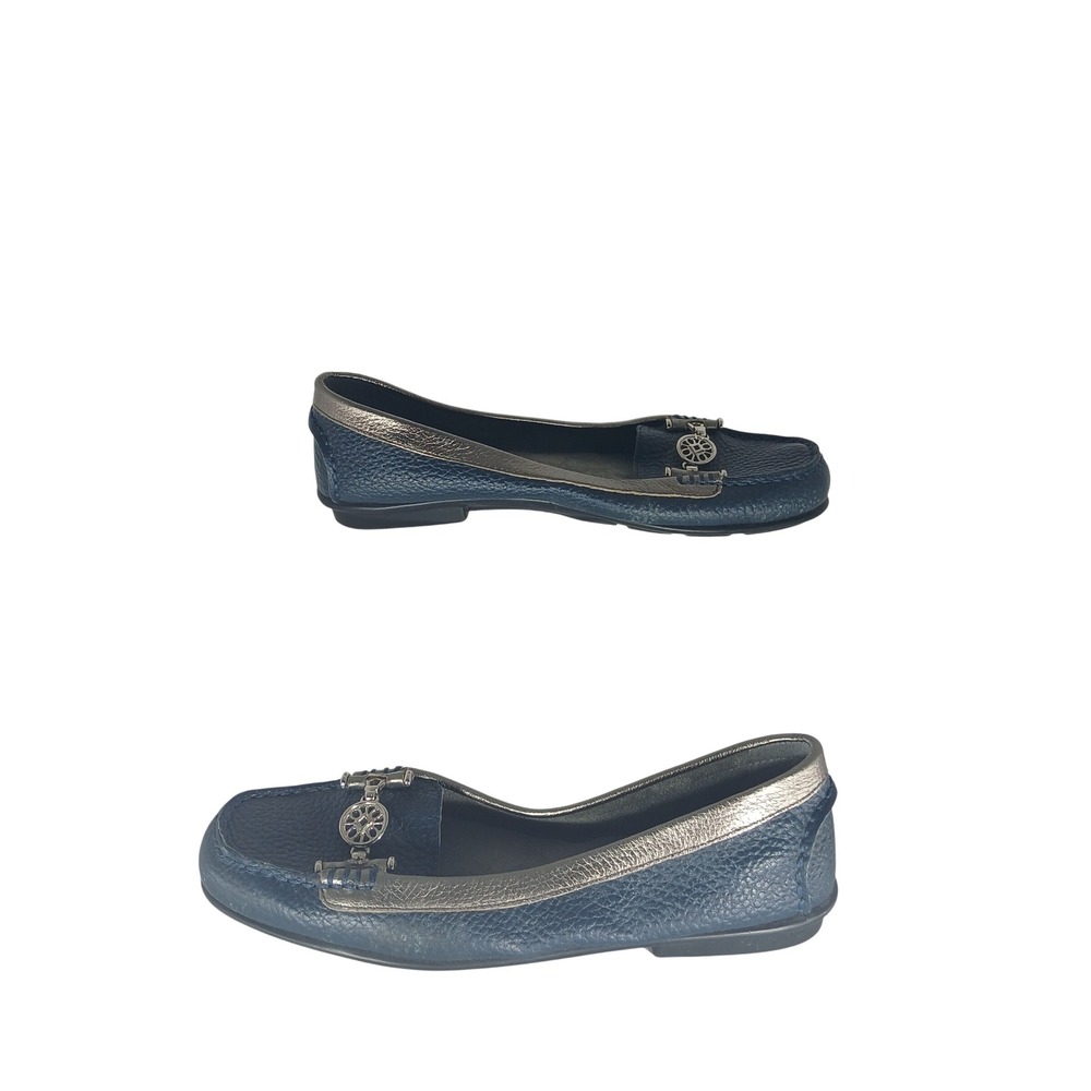 Aerosoles Nuwlywed Loafers 7.5 Navy Blue Leather Silver Bit Flats Stitch N Turn